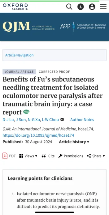 IF 7.3, the highest record SCI paper in the history of Fu’s Needling